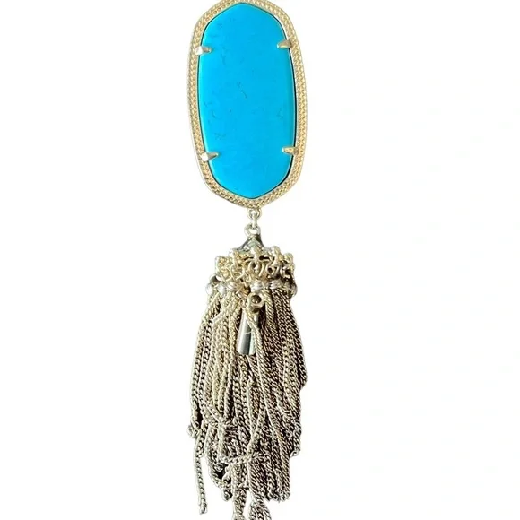 Retired Kendra Scott Rayne Turquoise Stone Tassel Pendant Necklace - Picture 3 of 8